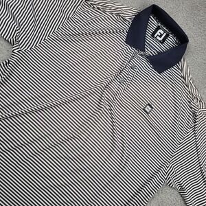 FootJoy Lisle Prodry Golf Polo Shirt Mens Large Striped 1911 Logo Navy Collar‎